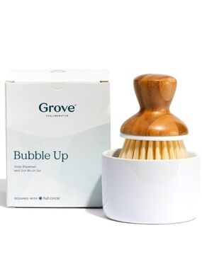 groove Bamboo Dish Brush Set with White Bristles NIB
